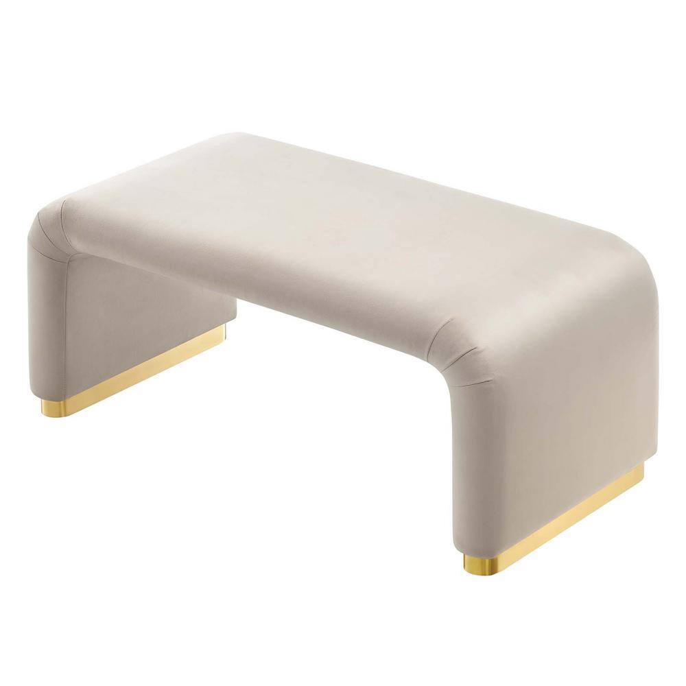 Almond Velvet Waterfall Ottoman with Brass Base