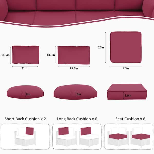 26 in. x 26 in. x 5 in. (14-Piece) Deep Seating Outdoor Sectional Replacement Cushion Fuchsia Red