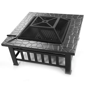 32 in. Square Metal Fire Pit Table, Stove Backyard Patio Garden Fireplace for Camping, Outdoor Heating, Bonfire, Picnic