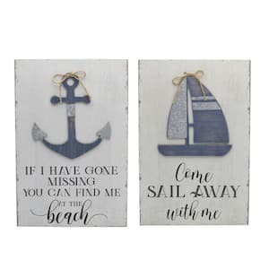 24 in. x 16 in. Coastal Sentiment Wooden Wall Art Set of 2