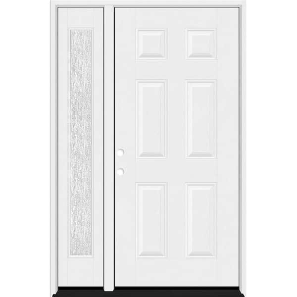 Steves & Sons Regency 53 in. x 80 in. 6 Panel RHIS Unfinished White Mahogany Fiberglass Prehung Front Door w/Rain14in. SL 4-9/16