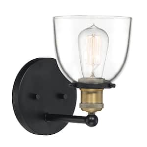 Bryson 5.88 in. 1-Light Vintage Bronze Mid-Century Modern Wall Sconce with Clear Glass Shade