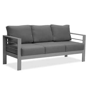 Gray Aluminum Triple Outdoor Couch with Gray Cushions