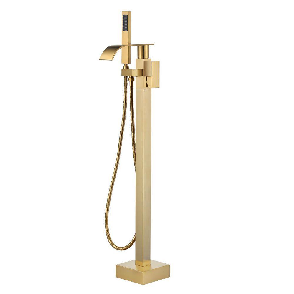 Brass Single-Handle Freestanding Tub Faucet 1.8 GPM 360° Swivel Waterfall Tub Filler Spout with Handheld Shower in. Gold price history on PriceWatchPro