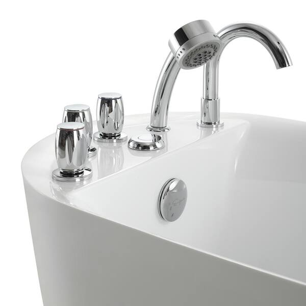 59 in. Right Hand Drain Acrylic Freestanding Flatbottom Whirlpool Bathtub in White with Faucet - Water Jets