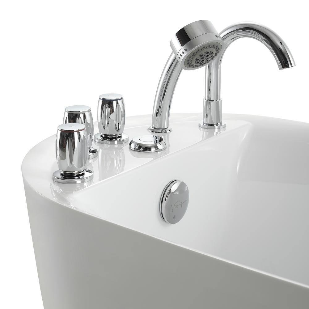 67'' White Freestanding Acrylic Whirlpool Bathtub with Faucet
