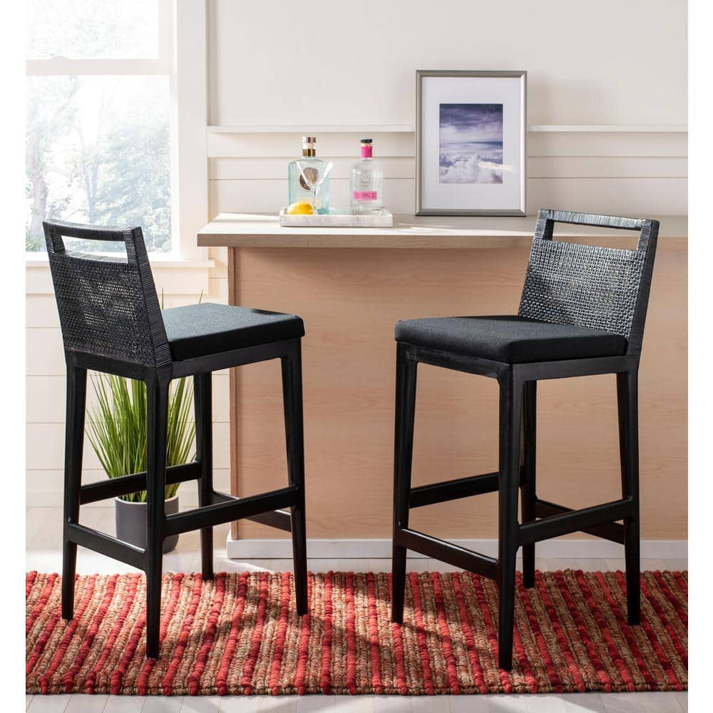 Maldives Inspired Transitional Black Bar Stool with Acrylic Cushion