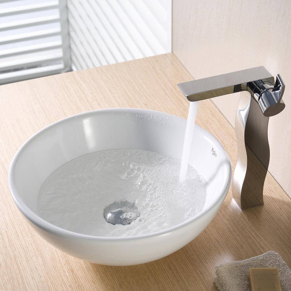 White Round Ceramic Vessel Bathroom Sink, 16 Inch