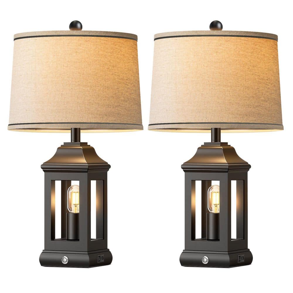 Table Rump Light Rottogoon 24 in. Rustic Resin Table Lamps Set of 2 Touch Dimmable ...