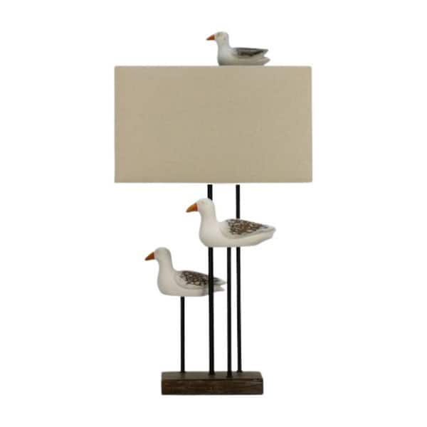 Fangio Lighting 30 in. Weathered Brown/White Medallion Seagull Trio Table Lamp with Designer Shade and Finial