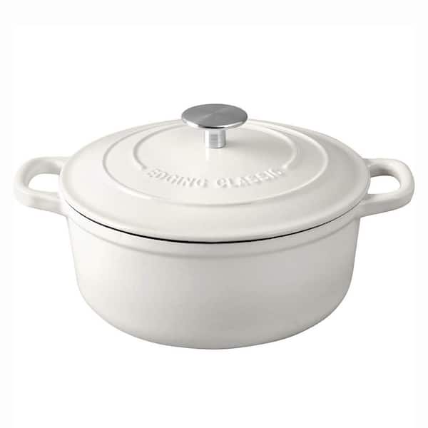 5.5 Quart White Enameled Cast Iron Dutch Oven Piece Set with Dual Handles, Even Heating, Induction Compatible