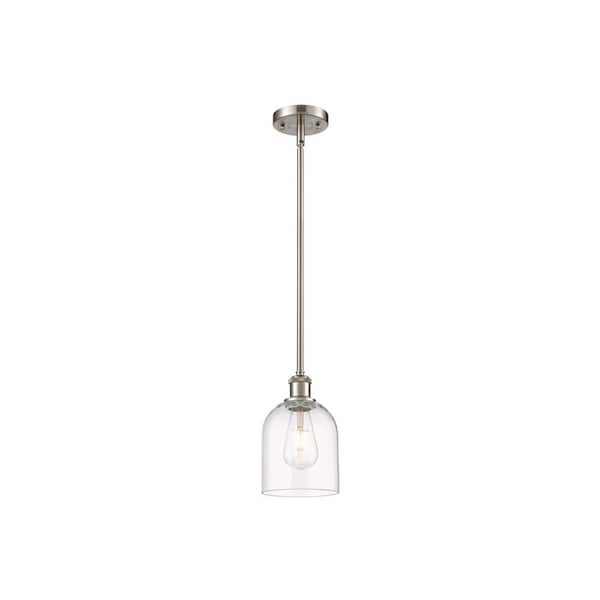 Bella 100-Watt 1-Light Brushed Satin Nickel Standard Mini Pendant Light with Clear Glass Shade, No Bulbs Included