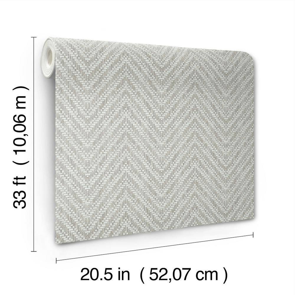 Sterling Gray Grasscloth Chevron Wallpaper Roll