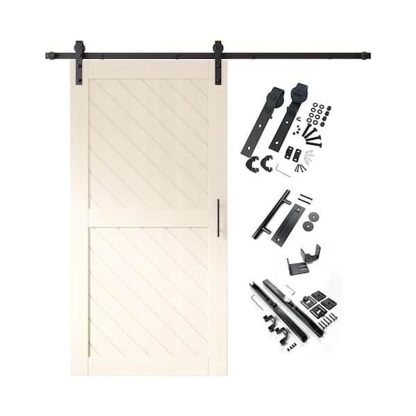 HOMACER XT2 40 in. x 80 in. C-Panel Tinsmith Gray Slanted Stripe Design Solid Pine Wood Sliding Barn Door with Hardware Kit