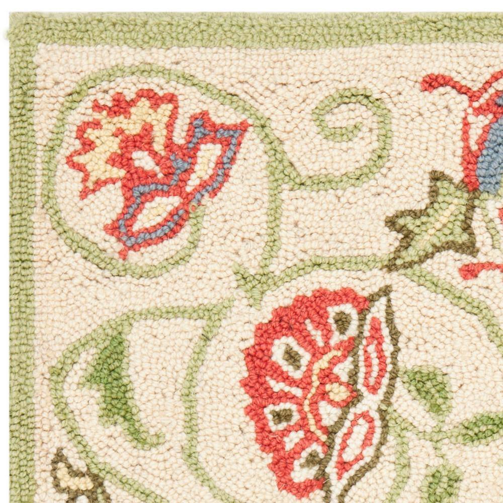 Chelsea Beige and Green Hand-Knotted Wool Floral Rug