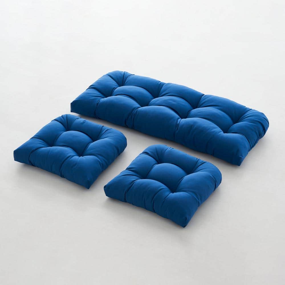 Blue Polyester 3-Piece Outdoor Wicker Patio Cushion Set