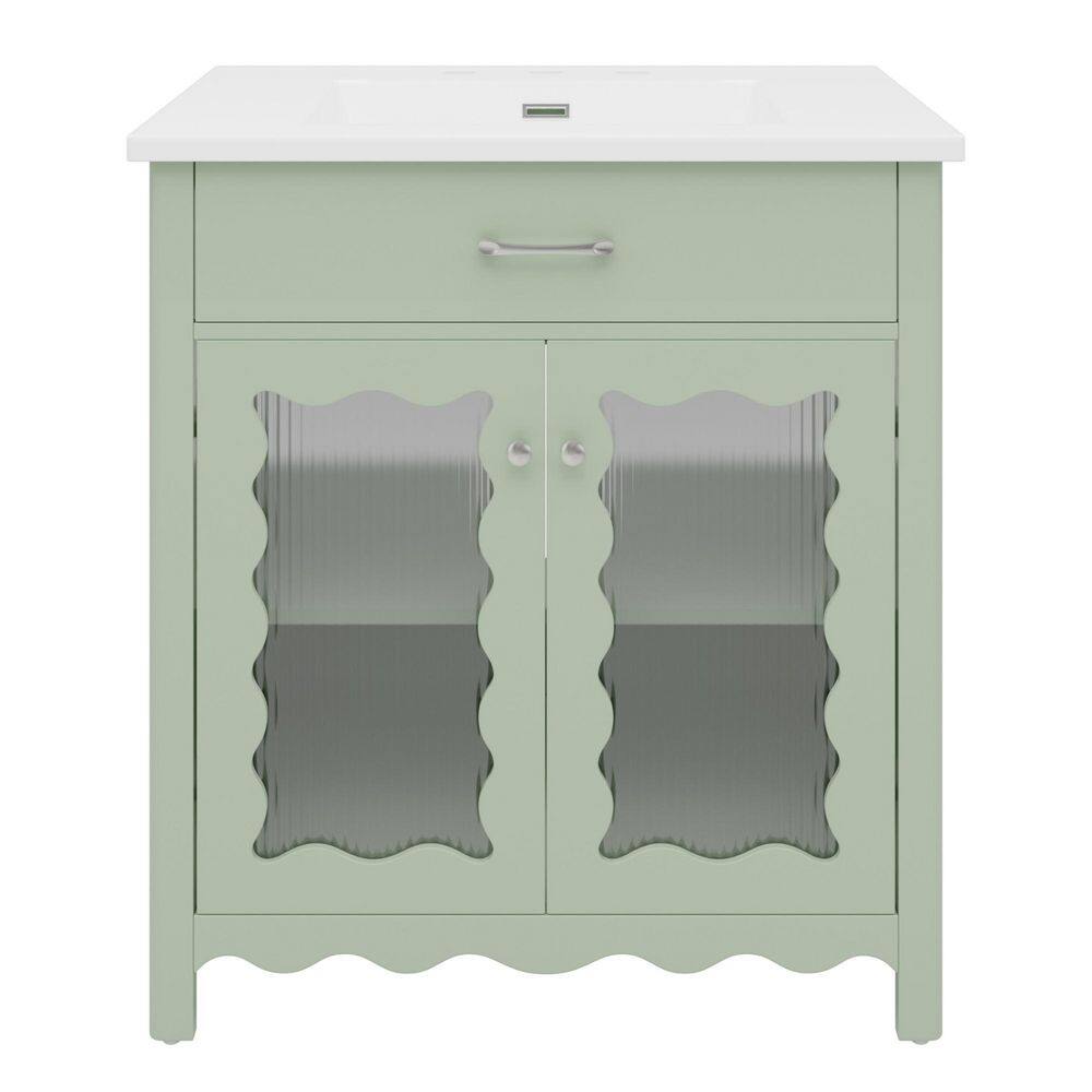 31 in. Freestanding Green Bath Vanity with White Ceramic Top, Bathroom Storage Cabinet with Adjustable Shelf Unassembled price history on PriceWatchPro
