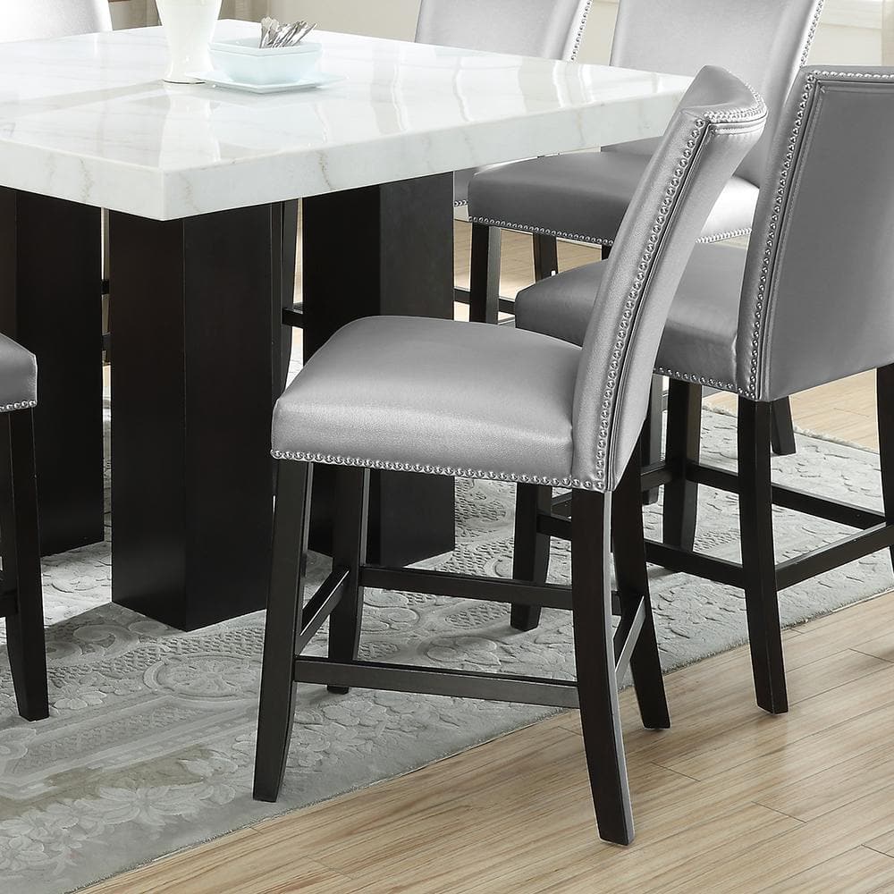 Camila Silver Faux Leather Upholstered Counter Chairs with Wood Frame - Set of 2