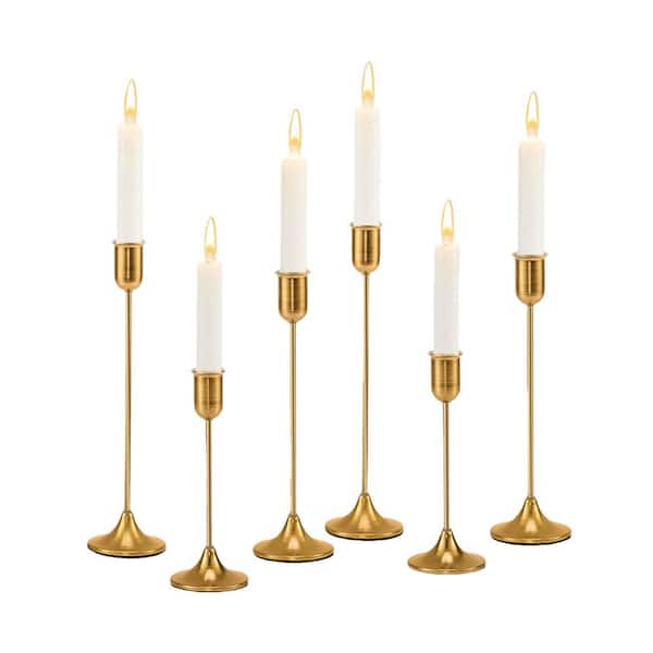 Brass Gold Metal Taper Candle Holders for Dining Table Centerpieces and Home Decor (6-Pack)