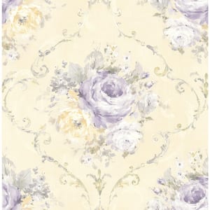 Bouquet YellowandPurple Paper Non-Pasted Strippable Wallpaper Roll (Cover 56.05 sq. ft.)