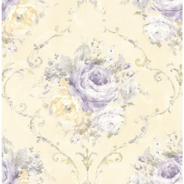 CASA MIA Medallion Flower Beige and Purple Paper Non-Pasted Strippable Wallpaper Roll (Cover 60.75 sq. ft.)