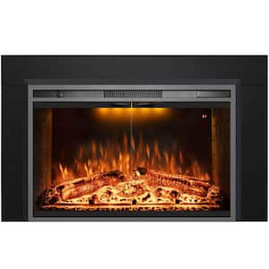 51.8 in. W Electric Fireplace Inserts with Trim Kit, Glass Door, 3 Flame Colors, Cracking Sound, Timer, Black