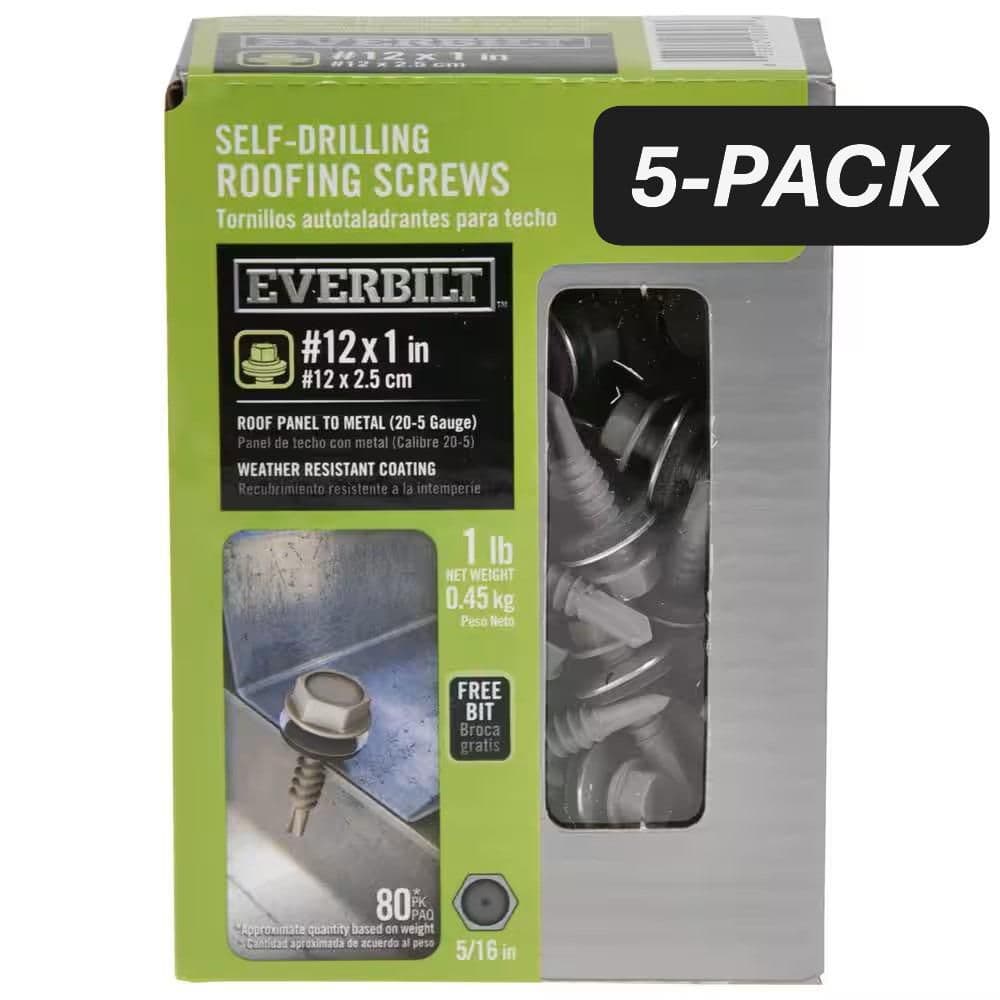5-Pack #12 x 1 in. Flange Hex Head Hex Drive Self-Drilling Screw with Neoprene Washer (5 lb / 400-Piece) price history on PriceWatchPro