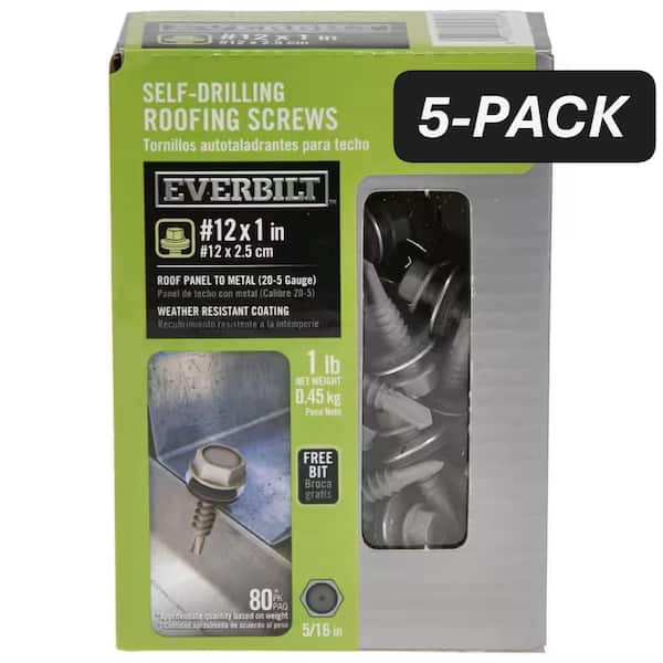 5-Pack #12 x 1 in. Flange Hex Head Hex Drive Self-Drilling Screw with Neoprene Washer (5 lb / 400-Piece)