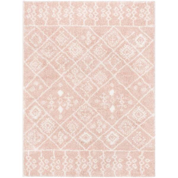 Well Woven Celeste Braga Tribal Geometric Shag Blush 3 ft. 11 in. x 5 ft. 3 in. Area Rug