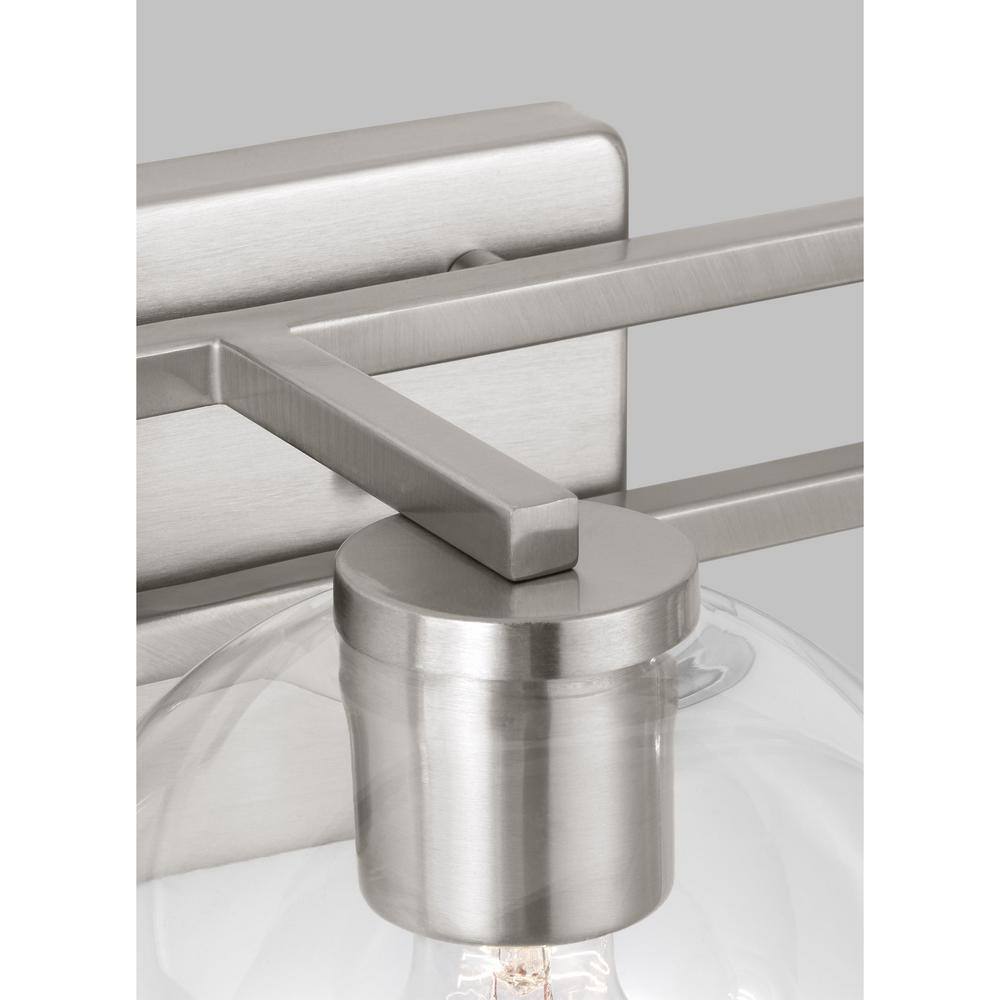 Eveline 3-Light Brushed Nickel Vanity Light with Clear Glass Shades