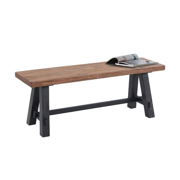 Alaterre Furniture Adam 48 in. Rustic Industrial Solid Wood Entryway Bench with Black Legs, Sturdy Accent Seating for Living Room/Mudroom