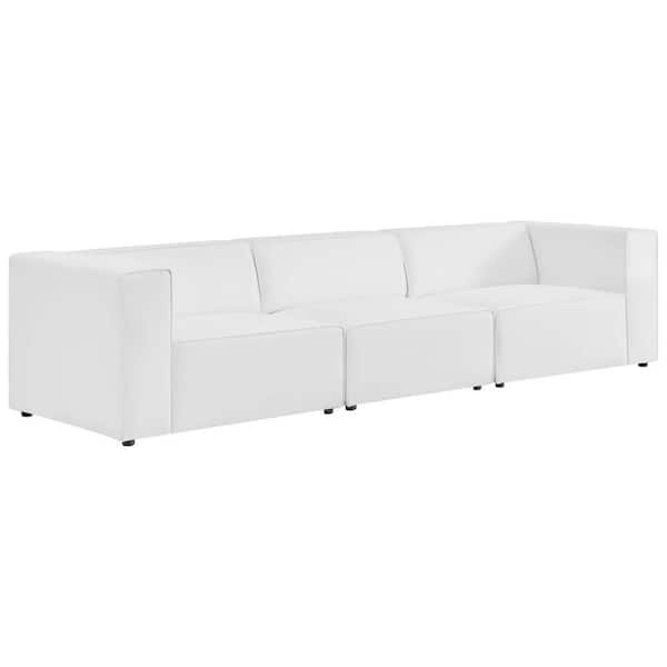 Mingle 3-Piece White Faux Leather 3-Seats Rectangle Symmetrical Sectionals Sofa