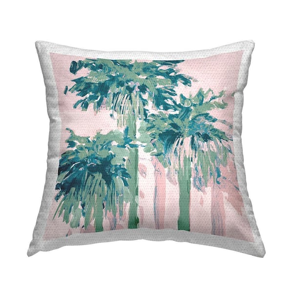 3-Modern Palm Trees Pink Square Outdoor Throw Pillow