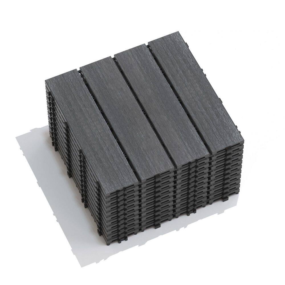 11.8 in. x 11.8 in. Square Wood-Plastic Composite Patio Deck Tiles,Water Resistant Indoor Outdoor,Dark Gray (Set of 11) price history on PriceWatchPro