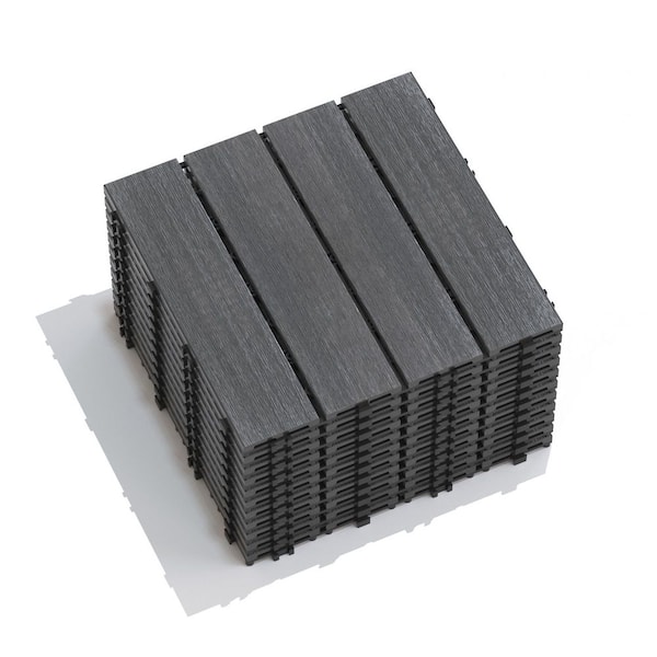 11.8 in. x 11.8 in. Square Wood-Plastic Composite Patio Deck Tiles,Water Resistant Indoor Outdoor,Dark Gray (Set of 11)