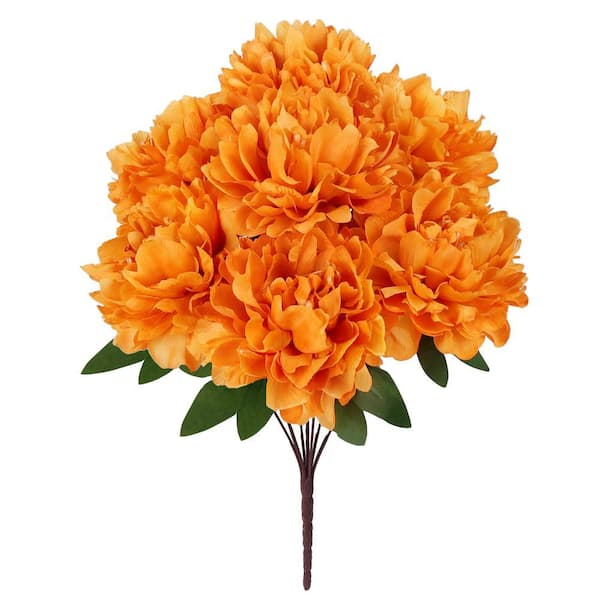 17 in. Orange Artificial Lush Hybrid Peony Flower Stem Bush Bouquet (Set of 2)