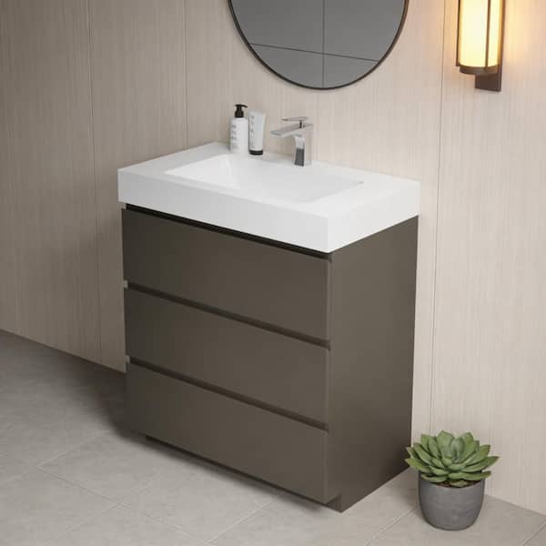 30" Gray Freestanding Bathroom Vanity with One-Piece White Basin, Pre-assembled