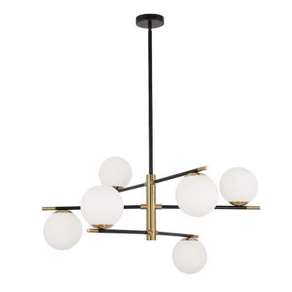 Pia Ricco 6-Light Black and Gold Dimmable Modern Sputnik Sphere Chandelier