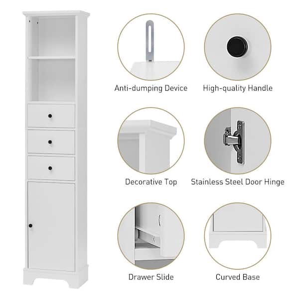 URTR White Storage Cabinet with 2 Doors &1 Drawer, Tall Bathroom Cabinet  with Adjustable Shelf, Narrow Floor Storage Cabinet T-02106-K - The Home  Depot