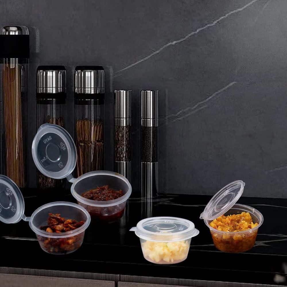 Clear Plastic Disposable Sauce Portion Cup Lid Leak Proof Hinged Lid Food Storage for 2 oz. Cups 50 Piece Pack