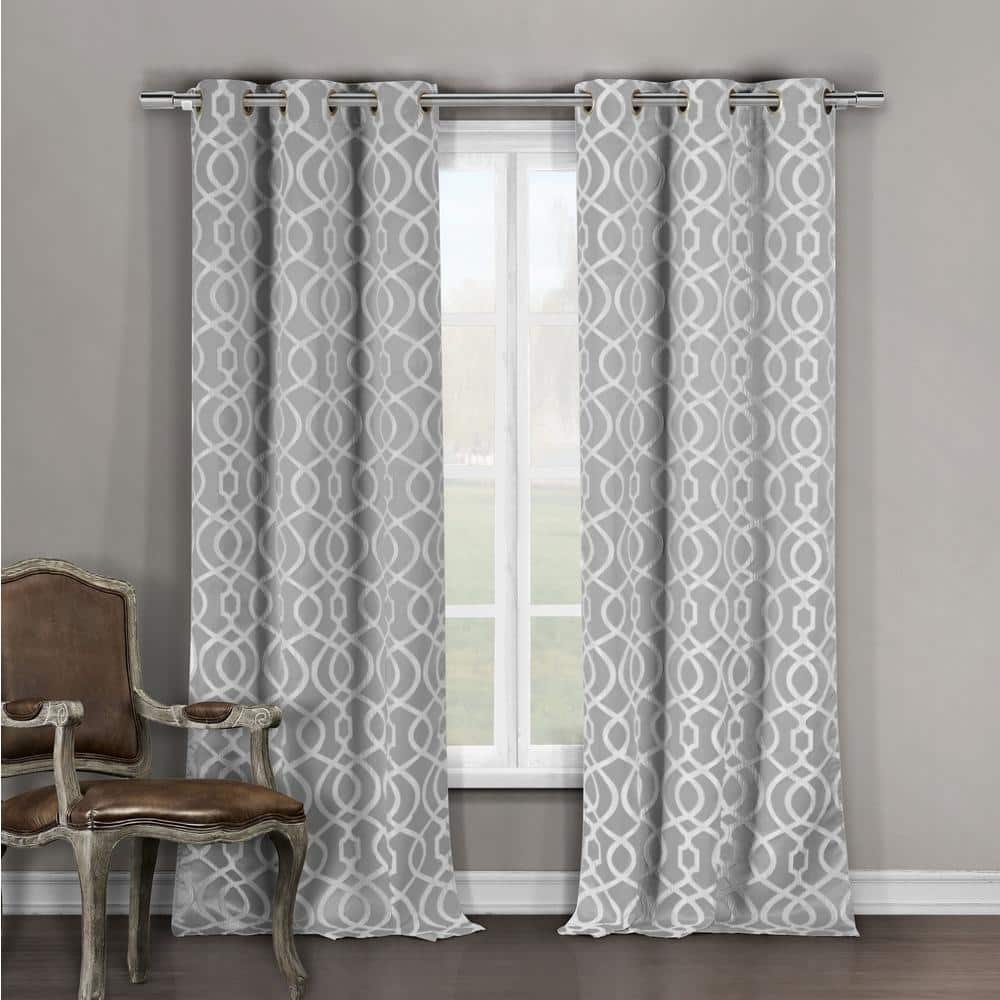 Duck River Grey Trellis Thermal Blackout Curtain - 36 in. W x 84 in. L ...