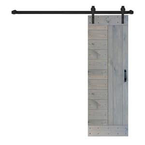 L Series 28 in. x 84 in. French Gray Finished Solid Wood Sliding Barn Door with Hardware Kit - Assembly Needed