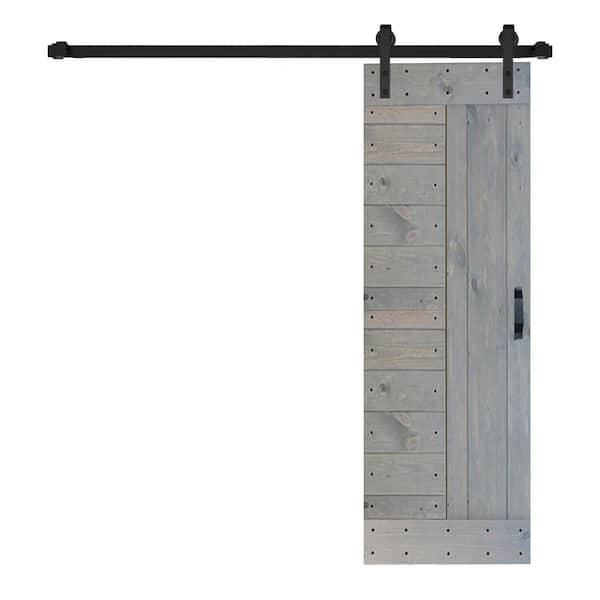 ISLIFE L Series 30 in. x 84 in. French Gray Finished Solid Wood Sliding Barn Door with Hardware Kit - Assembly Needed
