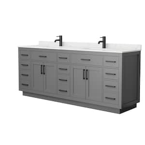 Beckett TK 84 in. W x 22 in. D x 35 in. H Double Sink Bath Vanity in Dark Gray with Matte Black Trim Giotto Quartz Top