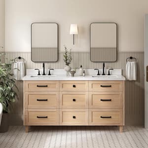 Monroe 67 in. W x 22 in. D x 36 in. H Double Bath Vanity in Oak with Pure White Quartz Top