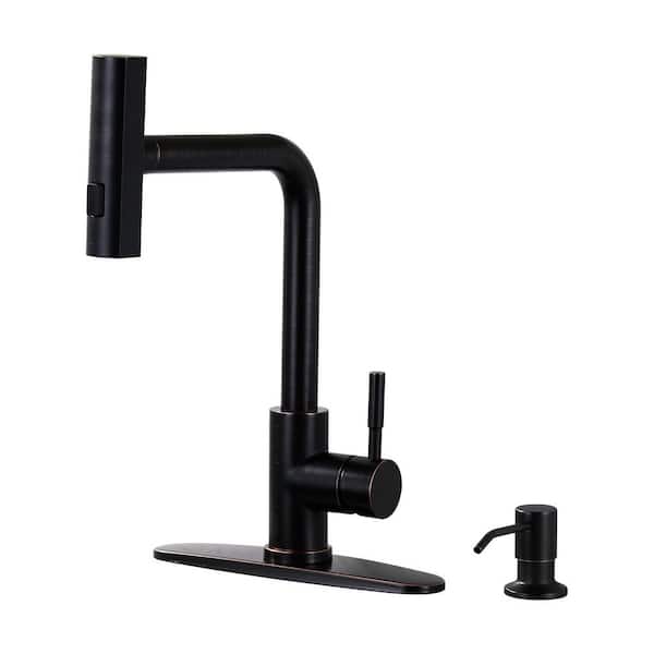 VEVETTA 3 Modes Single Handle Waterfall Pull Down Sprayer Kitchen Faucet with Soap Dispenser in Oil Rubbed Bronze
