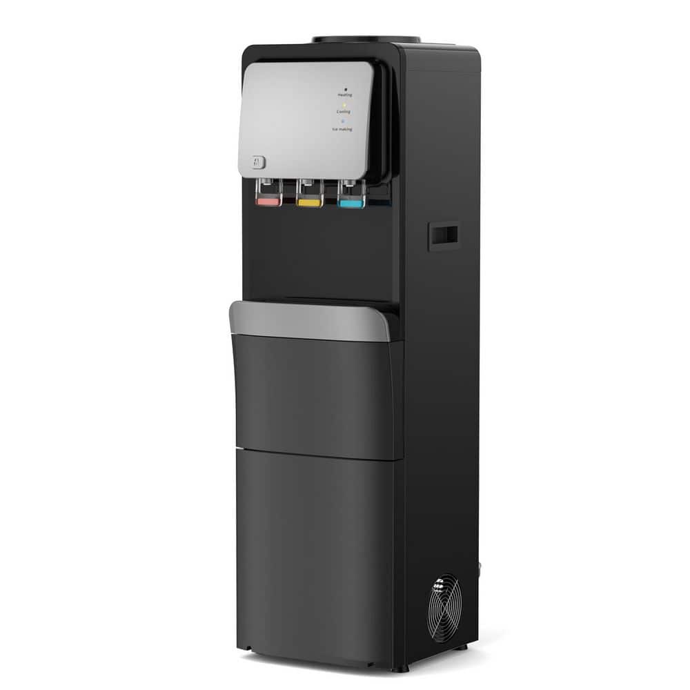 12.2 in. Water Dispenser with Bullet Ice Maker and Self-Cleaning-Hot/Cold Water Dispenser for 3-5 Gal. Bottles Black