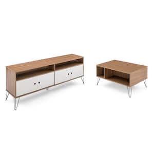 Oregon 13/22 in. in a Walnut Wood Finish Rectangle Shape MDF Wood Coffee Table and Media Console with Metal Legs