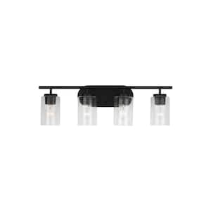 Oslo 27.5 in. 4-Light Midnight Black Contemporary Transitional Dimmable Bath Vanity Light with Clear Seeded Glass Shades
