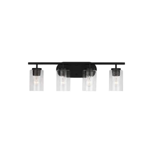 Generation Lighting Oslo 27.5 in. 4-Light Midnight Black Contemporary Transitional Dimmable Bath Vanity Light with Clear Seeded Glass Shades